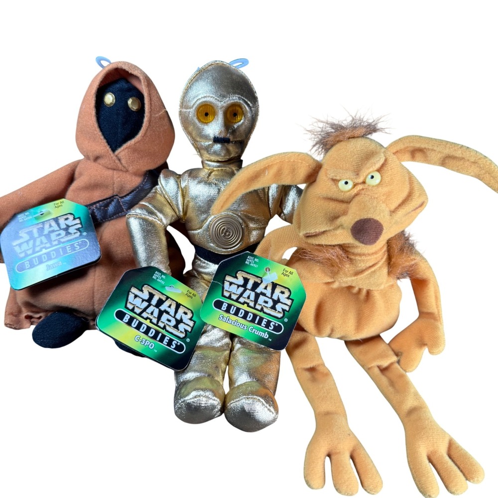 Kenner Star Wars Buddies Plush Lot Gold C-3PO Jawa Salacious Crumb 1997 Vintage